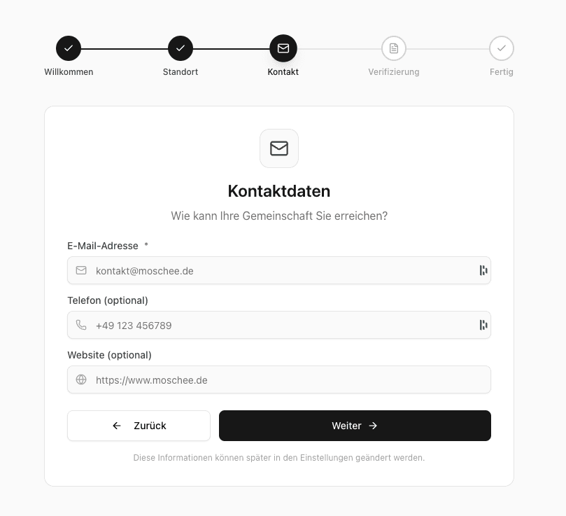 Kontakt Schritt