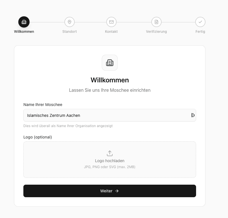 Willkommen Schritt